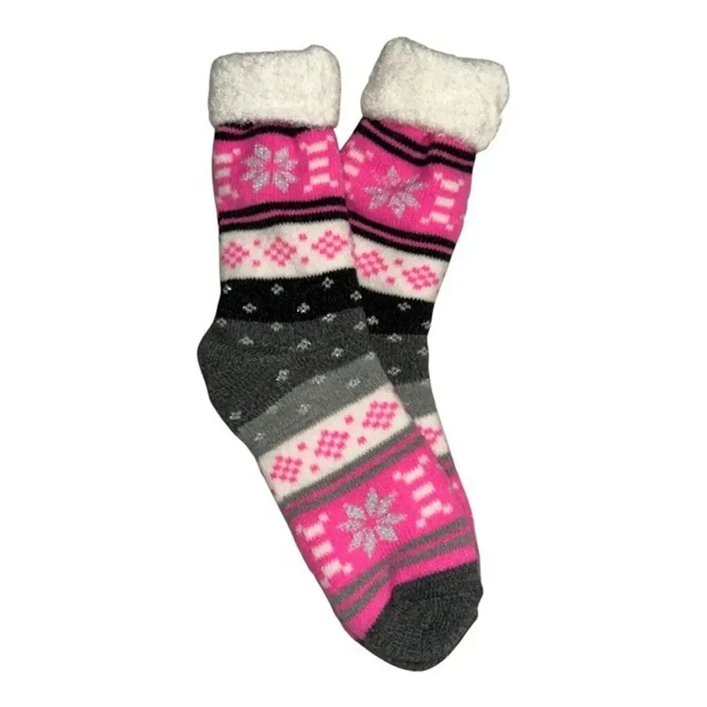 Magellan Outdoors Metallic Snow Mid-Calf Crew Socks Pink Aloe Infused Lined 6-10